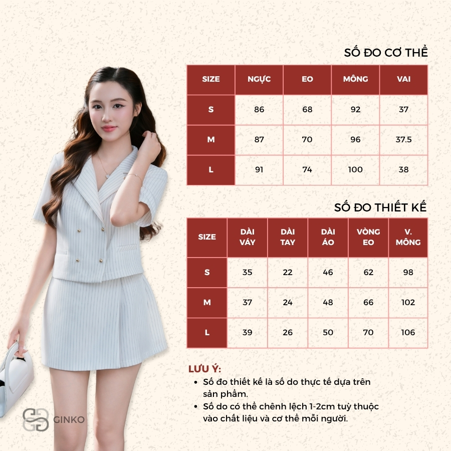 Áo cổ vest dáng ngắn phối quần giả váy dáng chữ A set GINKO CLOTHING