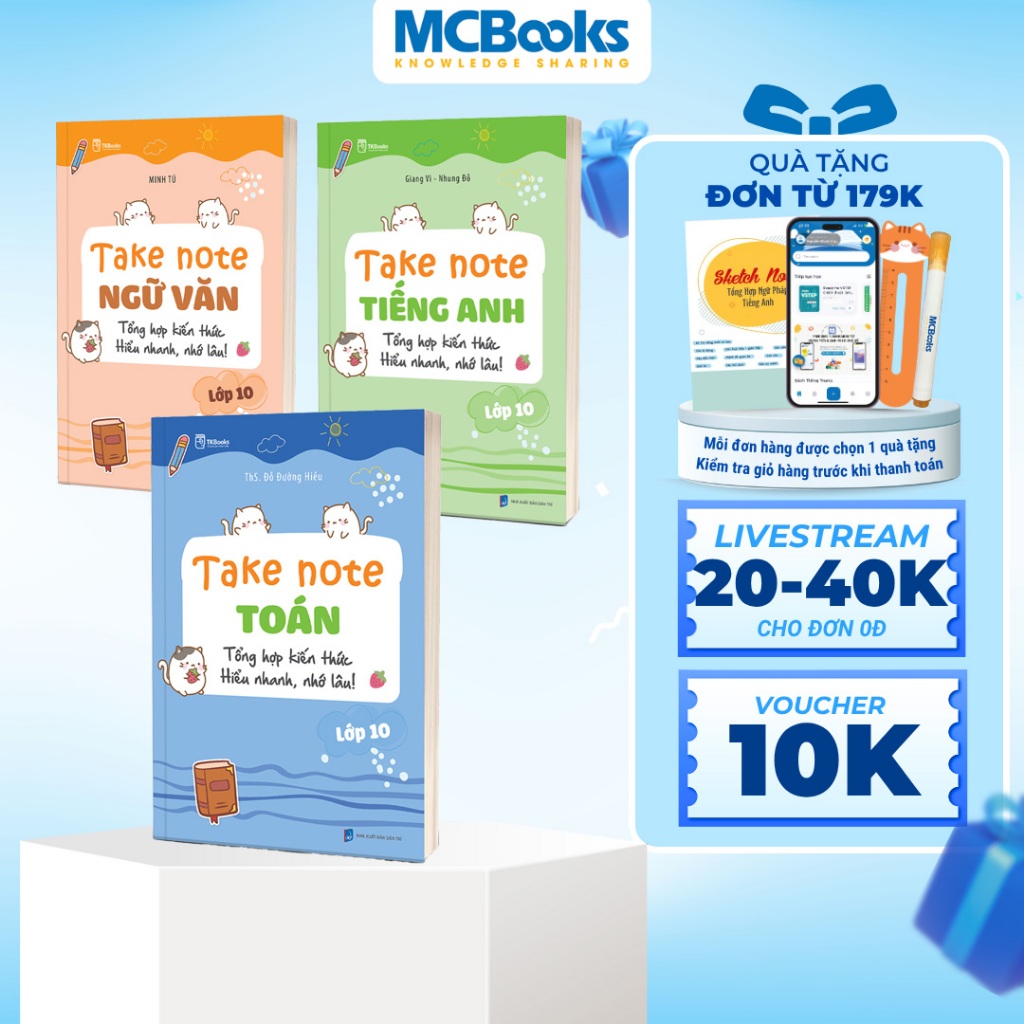 Sách - Tham khảo lớp 10 - Combo Takenote Toán, Văn, Anh