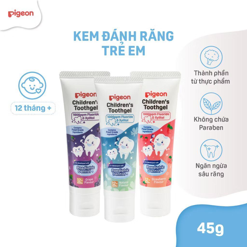 Kem đánh răng Pigeon 45g cho bé từ 1 tuổi - Hương Dâu/ Nho/ Hương Tự nhiên TiBongStore