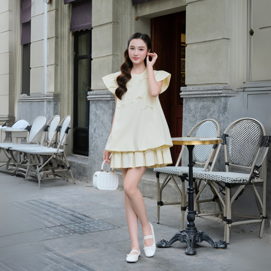 Set jump bí cánh tiên đính nơ, thiết kế công chúa mềm mại tôn dáng, dễ thương GINKO CLOTHING
