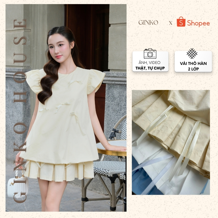 Set jump bí cánh tiên đính nơ, thiết kế công chúa mềm mại tôn dáng, dễ thương GINKO CLOTHING