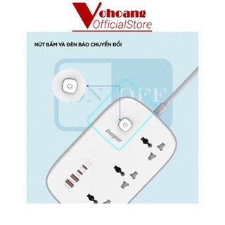 Ổ Cắm Điện Energizer 3 Lỗ Cắm Đa Năng Kèm 2 USB-A và 2 USB-C Sạc Nhanh PD 65W - Hàng Chính Hãng