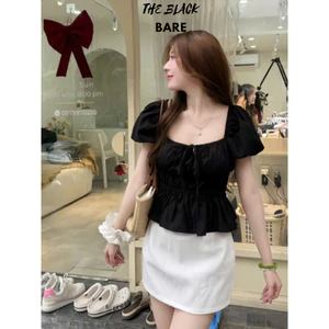 Áo Babydoll Trễ Vai Linen Cao Cấp – Áo Xòe Bo Eo Tôn Dáng – Form Cực Xinh Hot Trend Hàn Quốc_A374