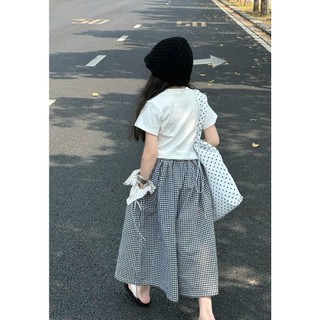 [B&G] Sét bộ tiểu thư áo trắng phối quần kẻ dài rộng cho bé gái từ 10-45kg(2-12 tuổi)