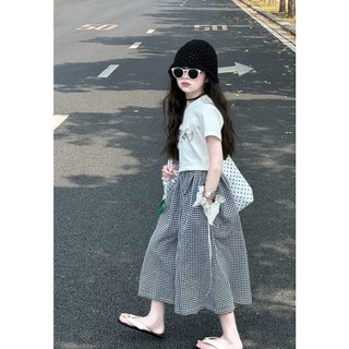 [B&G] Sét bộ tiểu thư áo trắng phối quần kẻ dài rộng cho bé gái từ 10-45kg(2-12 tuổi)