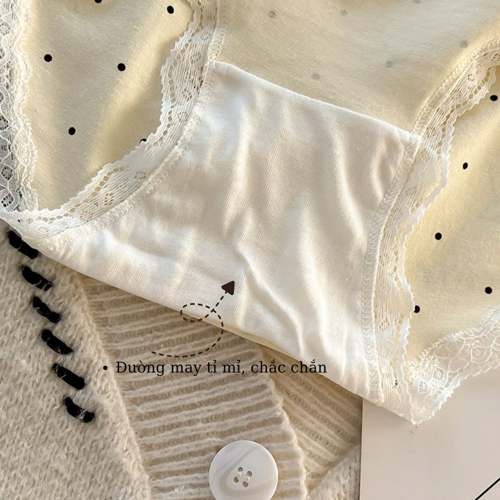 Quần lót nữ cotton kháng khuẩn mềm mại êm ái, Quần chip nữ họa tiết chấm bi xinh xắn LANIXA L5410