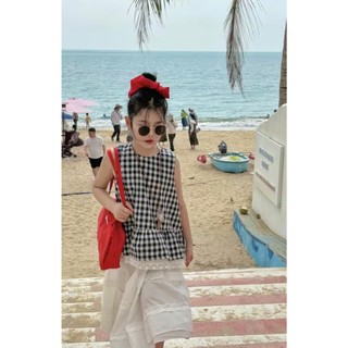 [B&G] Sét váy dài trắng kèm áo sát nách kẻ đi biển màu hè cho bé gái từ 10-45kg(2-12 tuổi)
