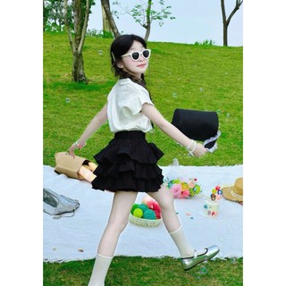 [B&G] Sét chân váy đen tầng kèm áo cotton trắng cá tính cho bé gái từ 10-45kg(2-12 tuổi)