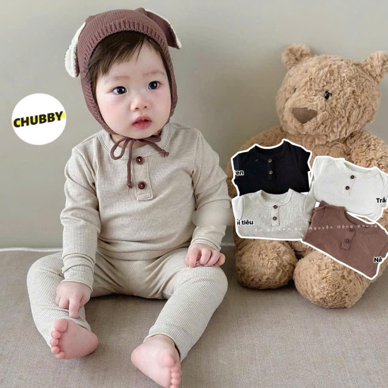 Bộ Tăm Lạnh Dài Tay Cho Bé Chất Vải Mềm Mịn Màu Sắc Basic Cho Bé 7-24kg