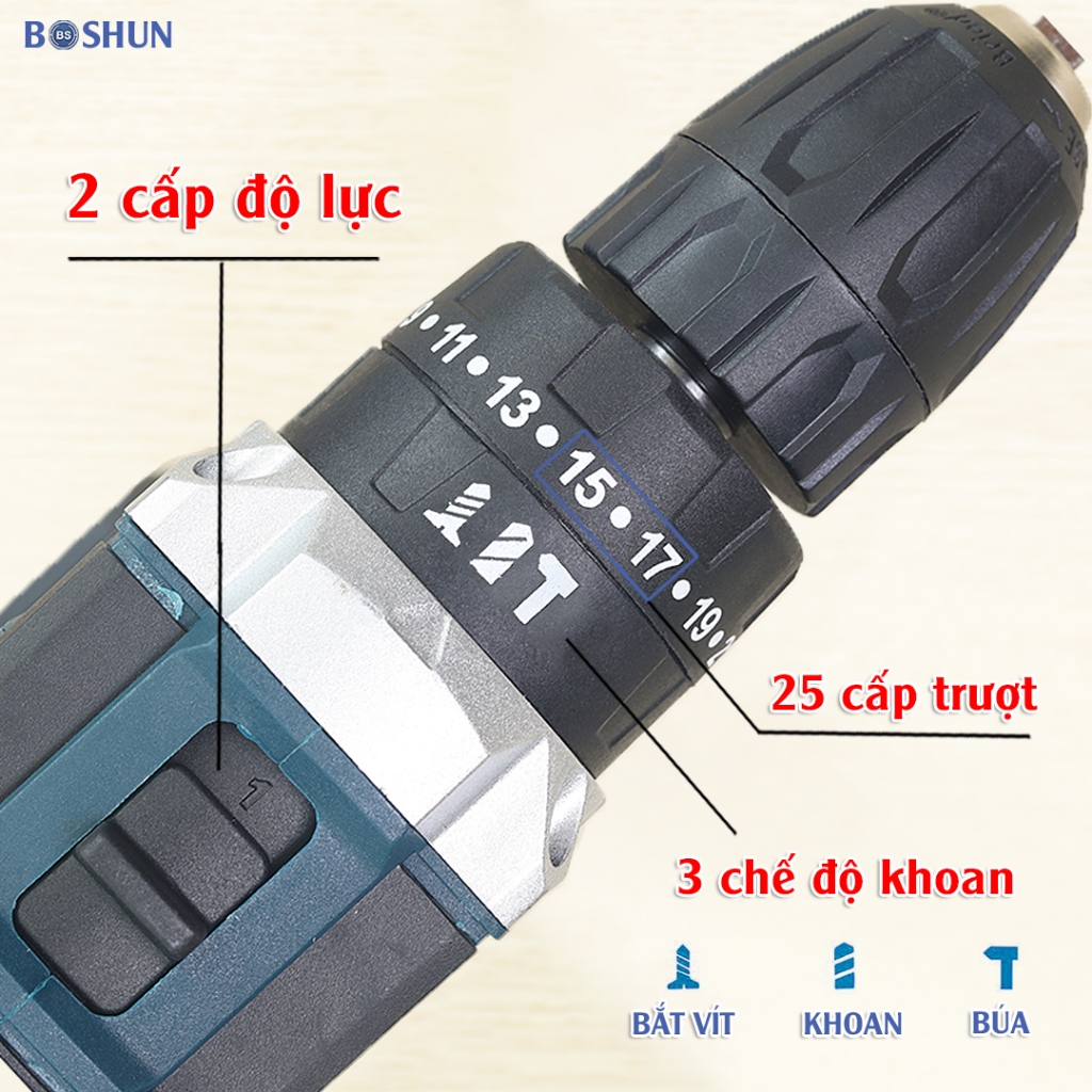 [MỚI VỀ] Bộ Máy Khoan Pin Boshun 72VF, BS-7210MB Chính Hãng - 3 Chức Năng Kèm 24 Phụ Kiện