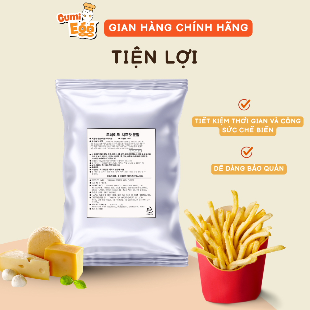 Combo Bột Phô Mai Hàn Quốc Tomato T&P Gói 100g, Lắc Khoai Tây, Bắp Rang, Sốt Phô Mai, Pudding