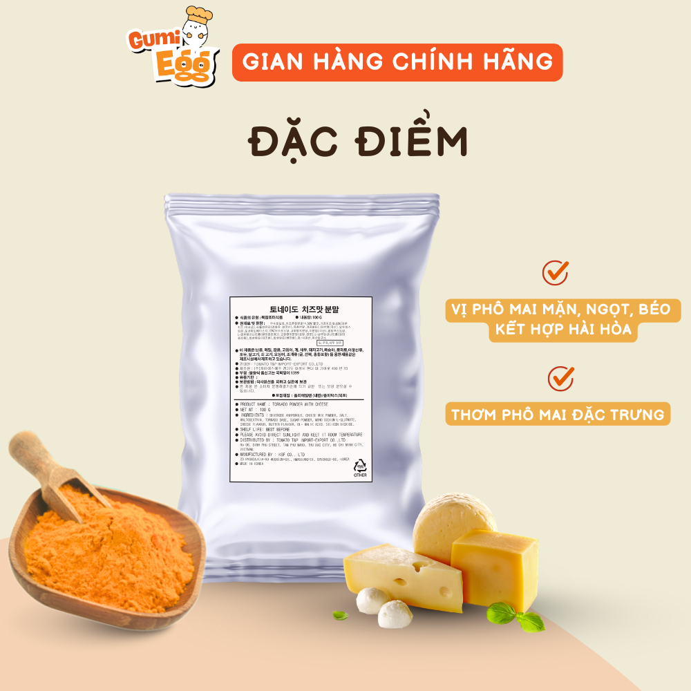 Combo Bột Phô Mai Hàn Quốc Tomato T&P Gói 100g, Lắc Khoai Tây, Bắp Rang, Sốt Phô Mai, Pudding