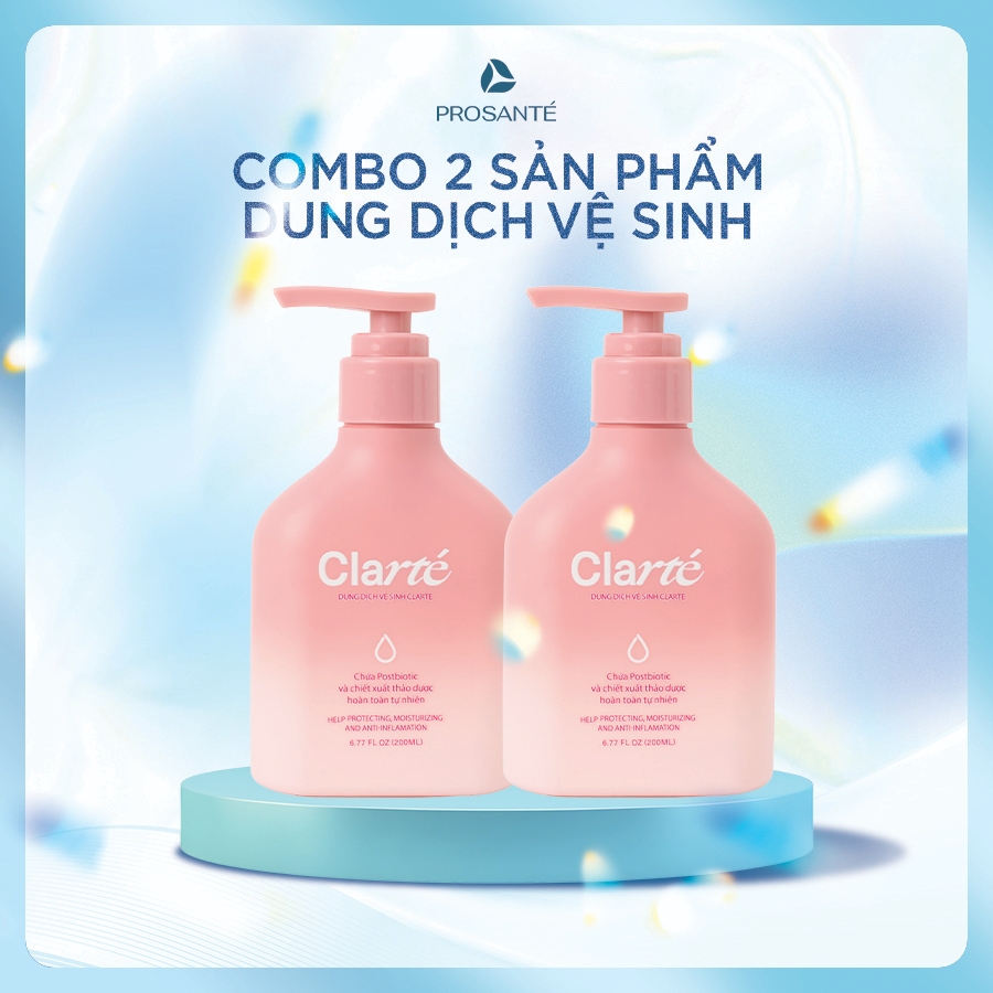 Combo 2 Dung Dịch Vệ Sinh Clarté Organic Có Postbiotic, Thảo Dược Thiên Nhiên Dưỡng Ẩm - Cân Bằng pH