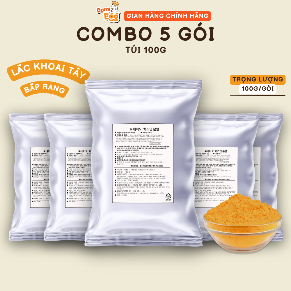 Combo Bột Phô Mai Hàn Quốc Tomato T&P Gói 100g, Lắc Khoai Tây, Bắp Rang, Sốt Phô Mai, Pudding