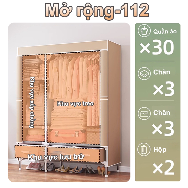 Tủ Vải Đựng Quần Áo Khung Thép 3D