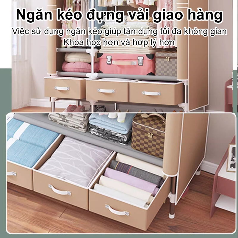 Tủ Vải Đựng Quần Áo Khung Thép 3D