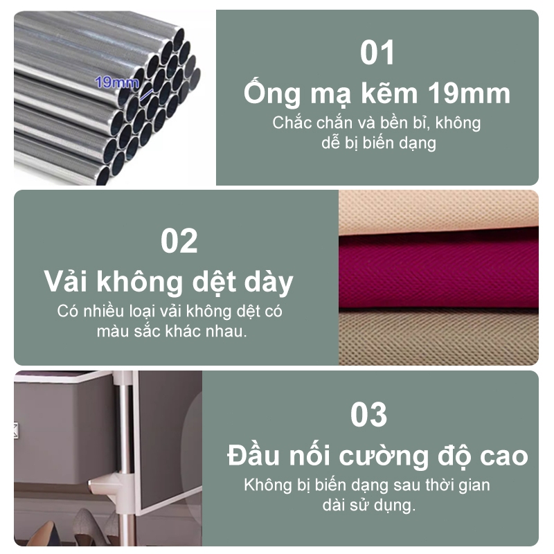 Tủ Vải Đựng Quần Áo Khung Thép 3D