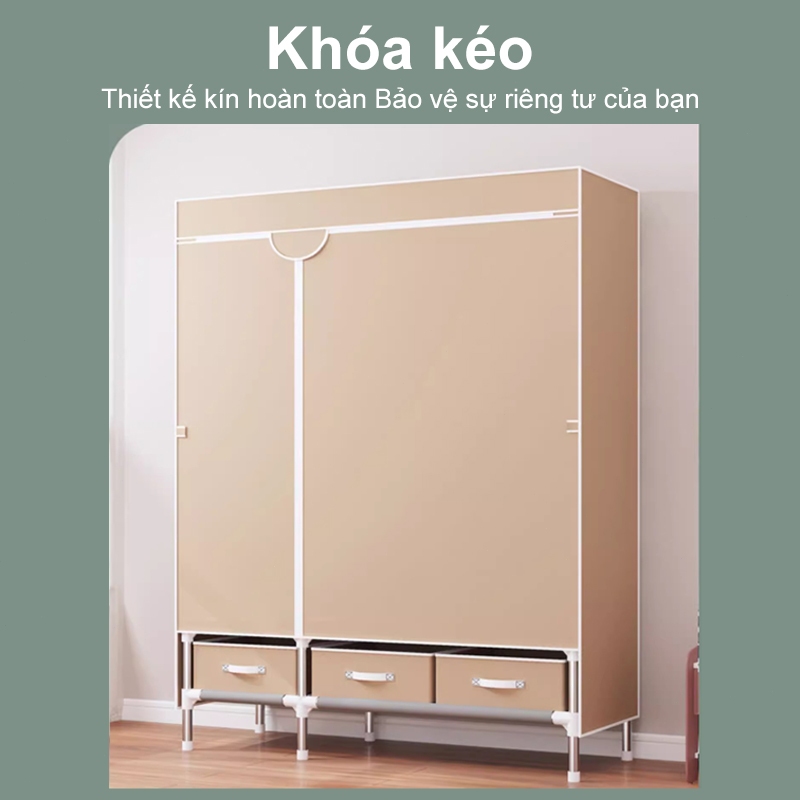 Tủ Vải Đựng Quần Áo Khung Thép 3D