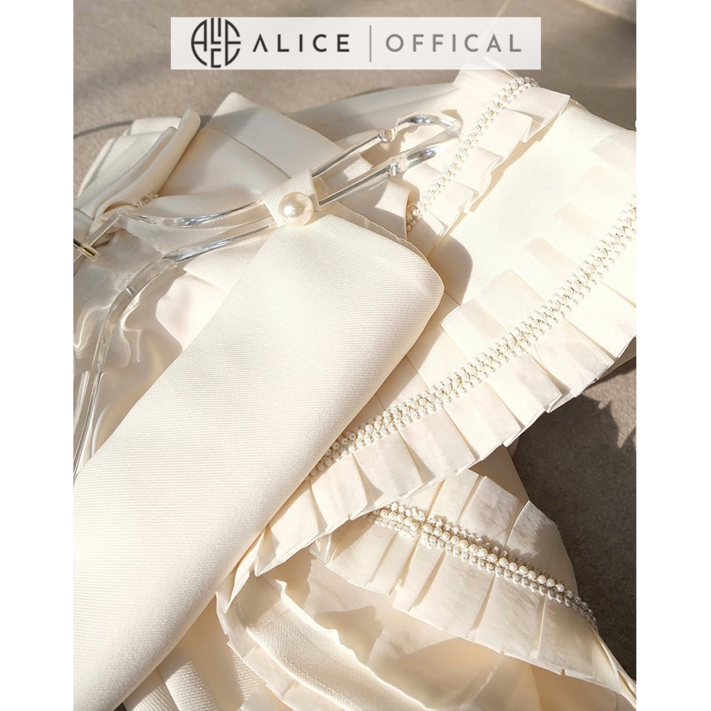 Váy Dự Tiệc Cao Cấp Chất Chéo Rubi Lót Lụa Alice, Đầm Cổ Thuyền Đính Nơ Lưng Xếp Bèo 2 Tầng Dáng Váy Chữ A T126-SX