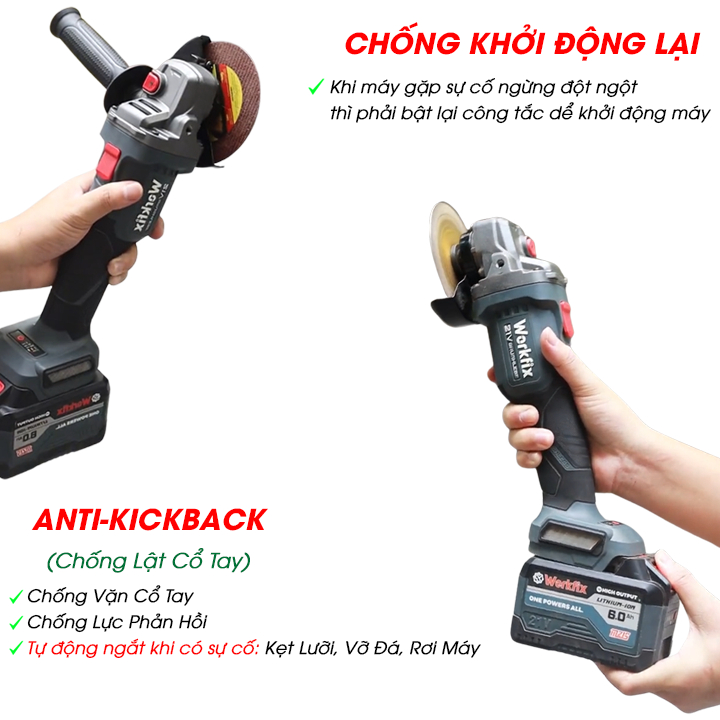 [KEM ĐĨA CẮT SẮT] Máy Mài, Cắt  WF-AG100PRO Workfix Anti-kickback 4 Tính Năng, Chuyên Cắt, Cưa, Mài