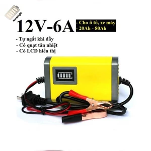 Bộ sạc pin tự động ngắt 12V 2Ah-20Ah cho xe máy và ô tô có đèn LED báo đầy pin AIMVUKES