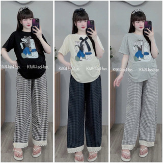 Bộ bầu bộ sau sinh - BỘ QDAC COTTONG NGỰA QUẦN KẺ - 3 Màu - Quần Có Chun Tùy Chỉnh