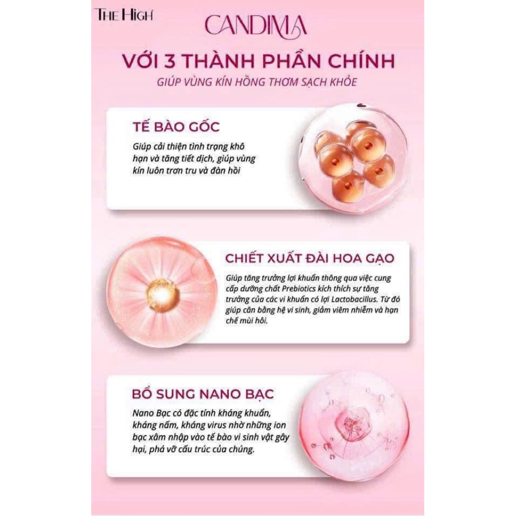 Dung Dịch Vệ Sinh Phụ Nữ Gel CANDIMA THE HIGH Chính Hãng Dạng Gel Giúp Làm Sạch, Khử Mùi Hộp 8 Gói Có Che Tên SP
