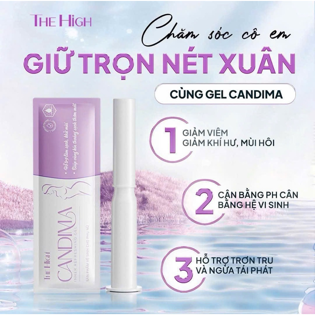 Dung Dịch Vệ Sinh Phụ Nữ Gel CANDIMA THE HIGH Chính Hãng Dạng Gel Giúp Làm Sạch, Khử Mùi Hộp 8 Gói Có Che Tên SP