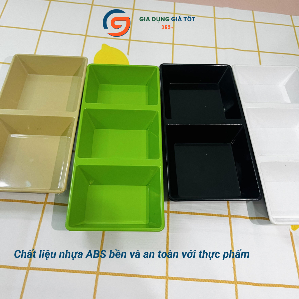 Đĩa chấm nhựa 2 ngăn 3 ngăn dày đẹp - đựng nước chấm sốt muối, chén đựng gia vị quán ăn nhà hàng