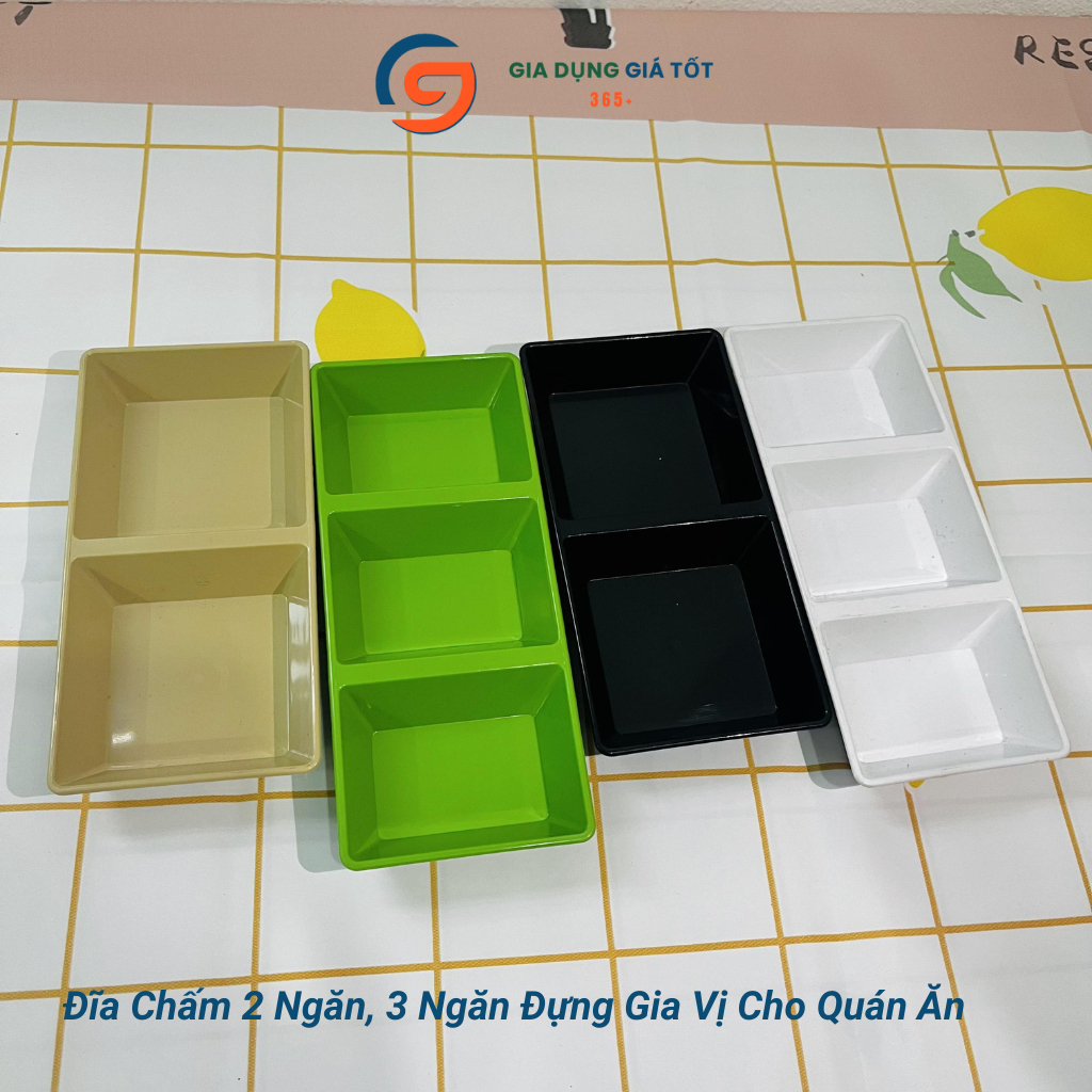 Đĩa chấm nhựa 2 ngăn 3 ngăn dày đẹp - đựng nước chấm sốt muối, chén đựng gia vị quán ăn nhà hàng