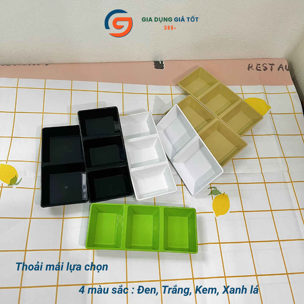 Đĩa chấm nhựa 2 ngăn 3 ngăn dày đẹp - đựng nước chấm sốt muối, chén đựng gia vị quán ăn nhà hàng