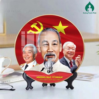 Tranh Tráng Gương,Bác Hồ, Bác Giáp, Bác Trọng tròn 25x25 quà tặng doanh nghiệp  treo tường để bàn