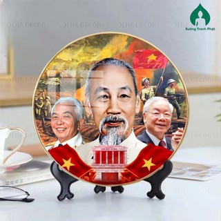 Tranh Tráng Gương,Bác Hồ, Bác Giáp, Bác Trọng tròn 25x25 quà tặng doanh nghiệp  treo tường để bàn