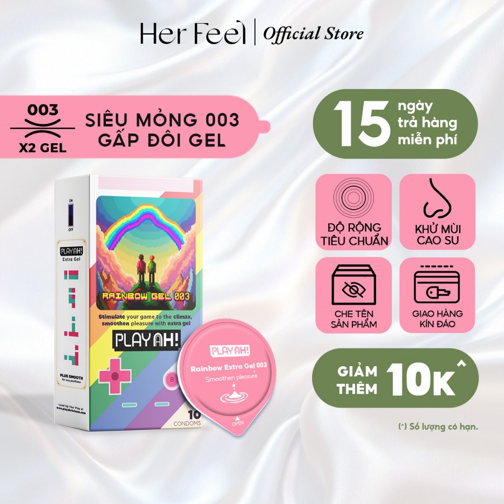 Bao Cao Su PlayAh Rainbow Gel 003 Hộp 3/10 Size 52mm siêu mỏng, nhiều ...