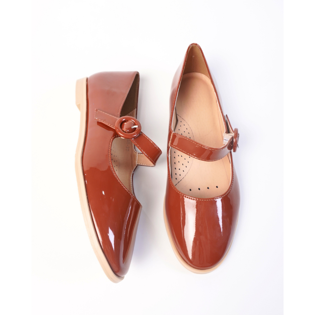 Giày Lolita Nữ Đế Thấp HG Fashion  Mũi Tròn Da Bóng Dễ Thương Cao Cấp HG5325