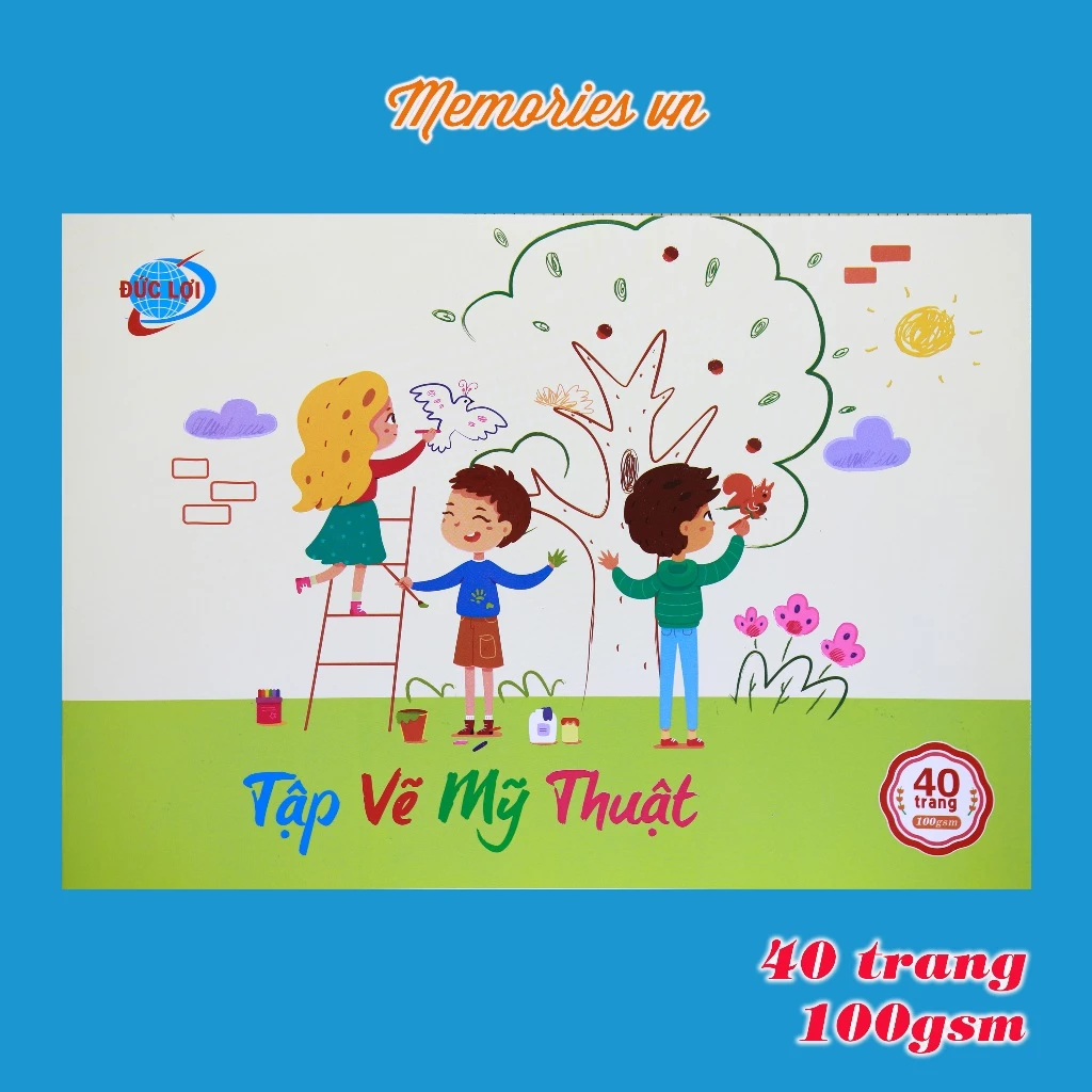 Tập vẽ Mỹ Thuật A4 100gsm 40 trang (20 tờ), vở vẽ cho trẻ em, học sinh, tô màu sáp dầu, bút chì màu,