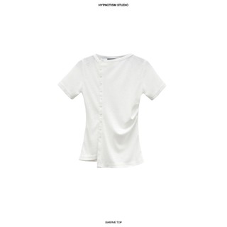 HYPNOTISM | "SWERVE TOP" - Áo thun tay ngắn lệch nút xuyên thấu nhẹ