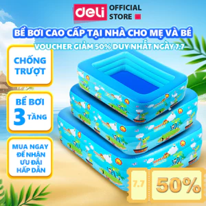 Bể Bơi Phao Cho Bé Deli 3 Tầng Thành Cao, Hồ Bơi Trẻ Em Gấp Gọn, Nhựa PVC An Toàn, Đáy Chống Trượt, Nhiều Kí