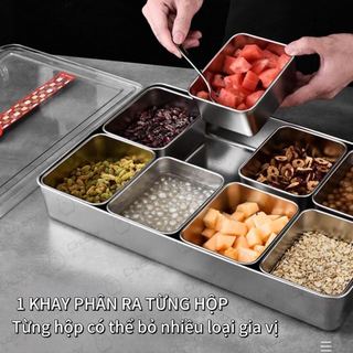 Hộp gia vị Inox Cao Cấp 4/6/8 Ngăn đựng topping bánh mì gia vị thực phẩm Kèm Nắp Inox chất liệu an toàn cho sức khỏe