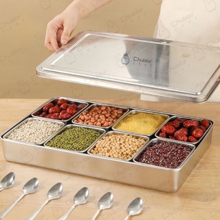 Hộp gia vị Inox Cao Cấp 4/6/8 Ngăn đựng topping bánh mì gia vị thực phẩm Kèm Nắp Inox chất liệu an toàn cho sức khỏe