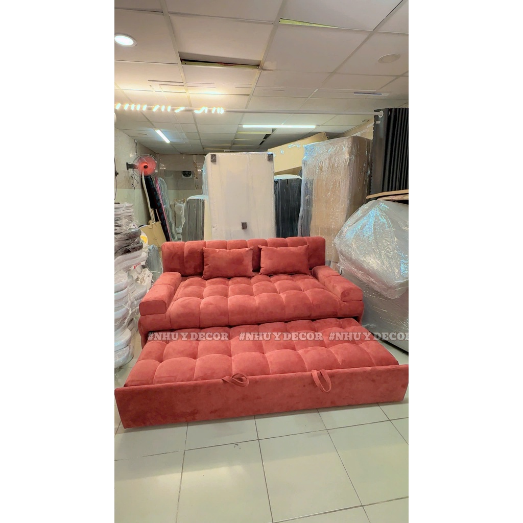 sofa giường kéo NHU Y DECOR size 1m8 x 1m8 sẵn hàng giao hỏa tốc chất vải chống thấm hoặc chất da chống trầy