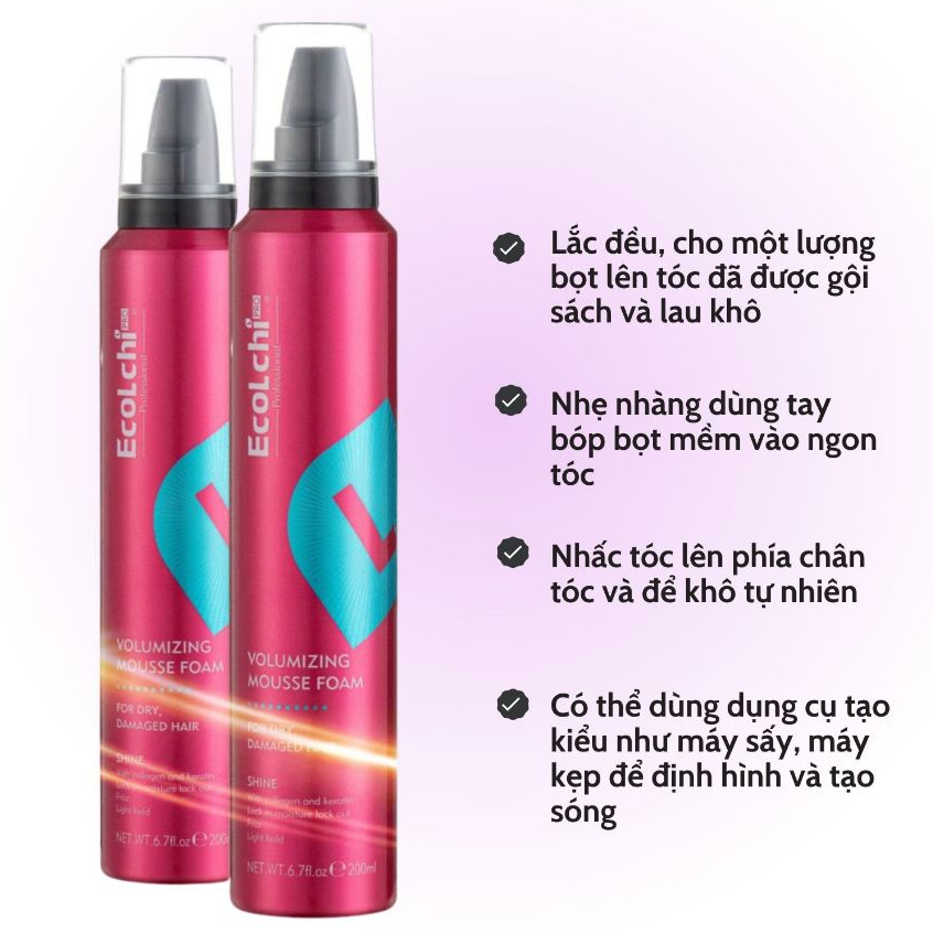 Bọt Mềm Kiểm Soát Sóng Xoăn EcoLchi 200ml | Bọt Tạo Kiểu Cho Tóc Xoăn Vào Nếp Tự Nhiên