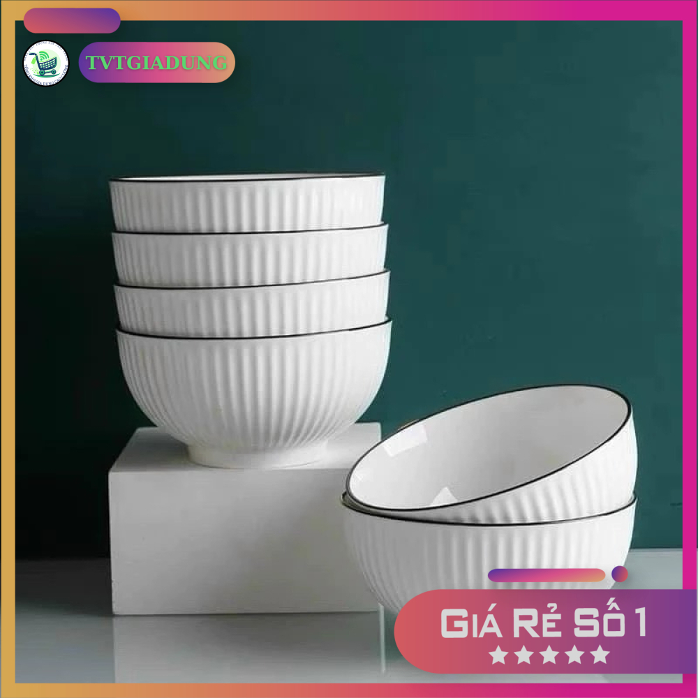 Bát Cơm Sứ Vân Sọc Viền Đen 11.5 X 6cm Hàng Loại 1 Dày Dặn Combo 5 Cái