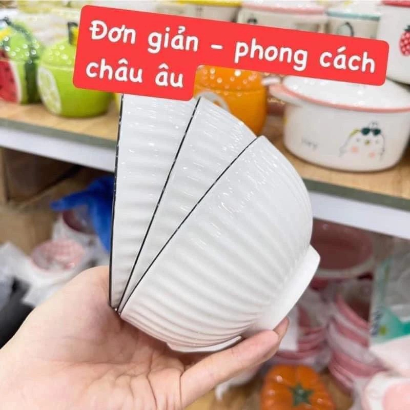 Bát Cơm Sứ Vân Sọc Viền Đen 11.5 X 6cm Hàng Loại 1 Dày Dặn Combo 5 Cái