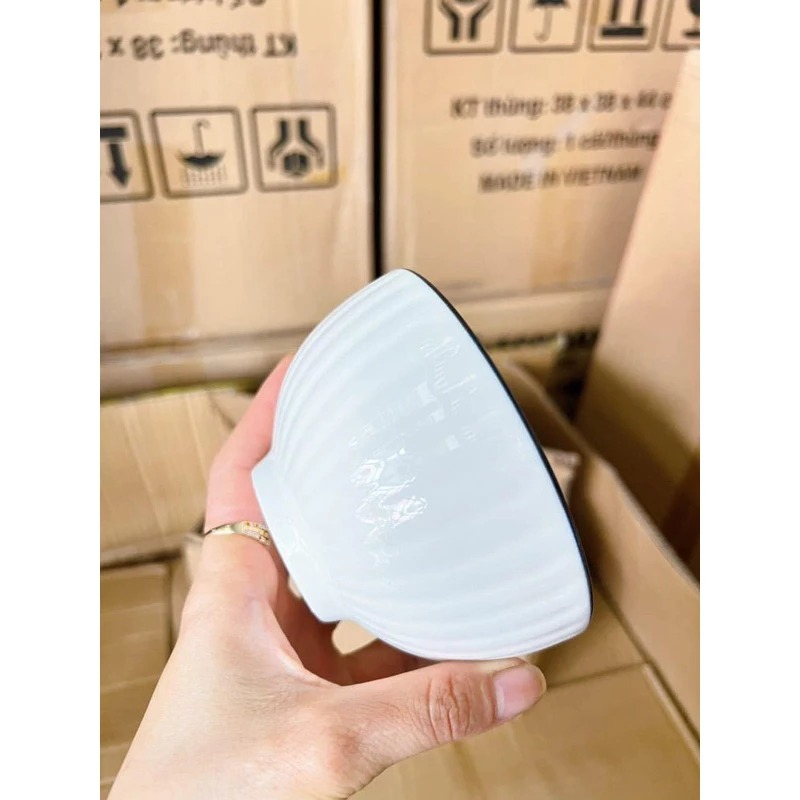 Bát Cơm Sứ Vân Sọc Viền Đen 11.5 X 6cm Hàng Loại 1 Dày Dặn Combo 5 Cái