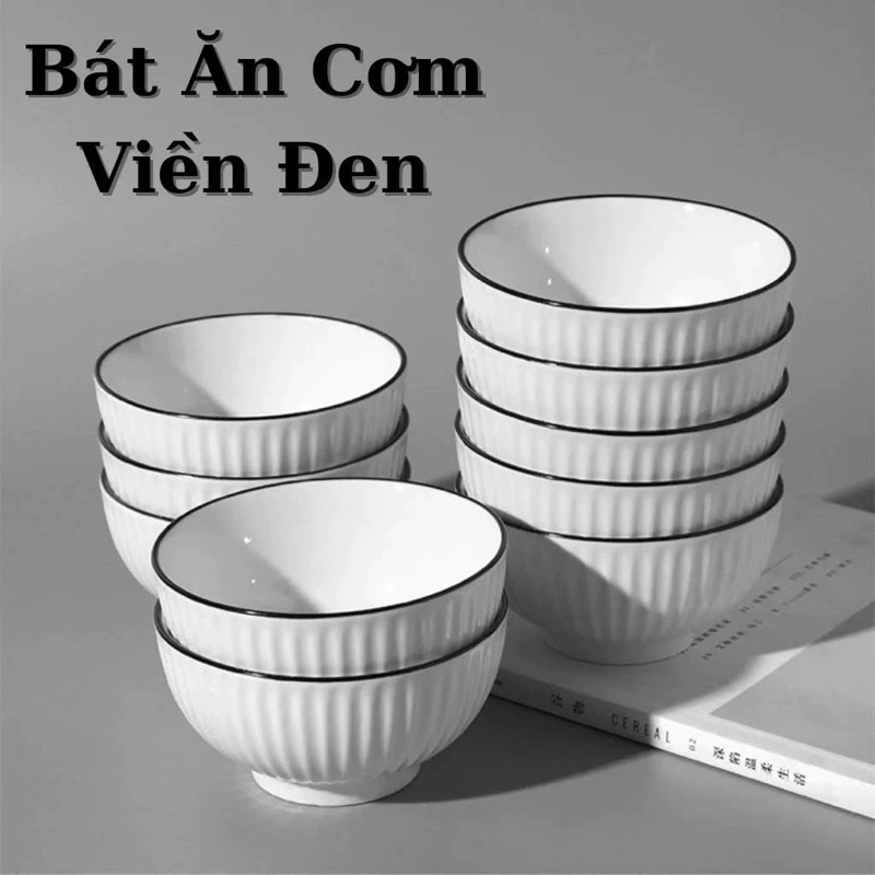 Bát Cơm Sứ Vân Sọc Viền Đen 11.5 X 6cm Hàng Loại 1 Dày Dặn Combo 5 Cái