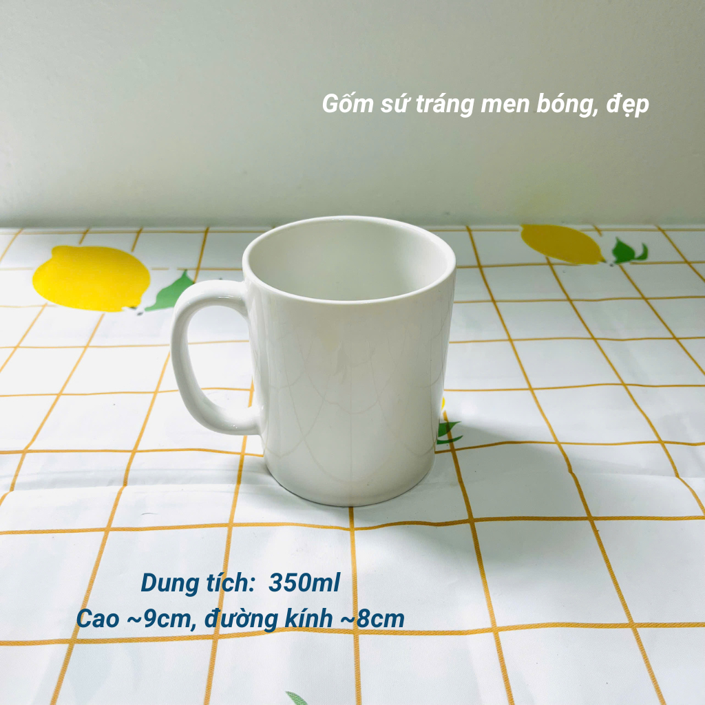 Cốc sứ có quai uống nước 300ml 350ml 400ml, ly sứ dáng cao dày đẹp, dùng tại nhà văn phòng