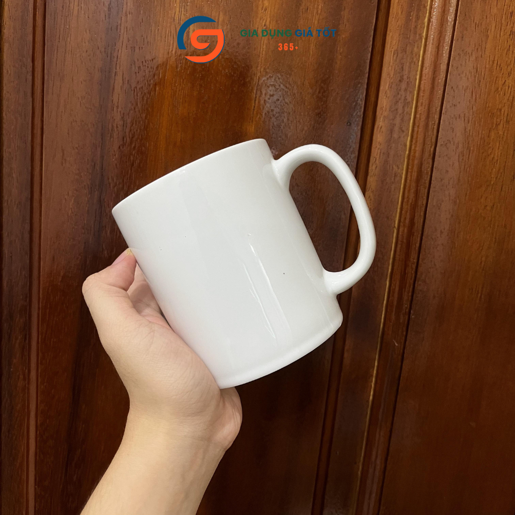 Cốc sứ có quai uống nước 300ml 350ml 400ml, ly sứ dáng cao dày đẹp, dùng tại nhà văn phòng