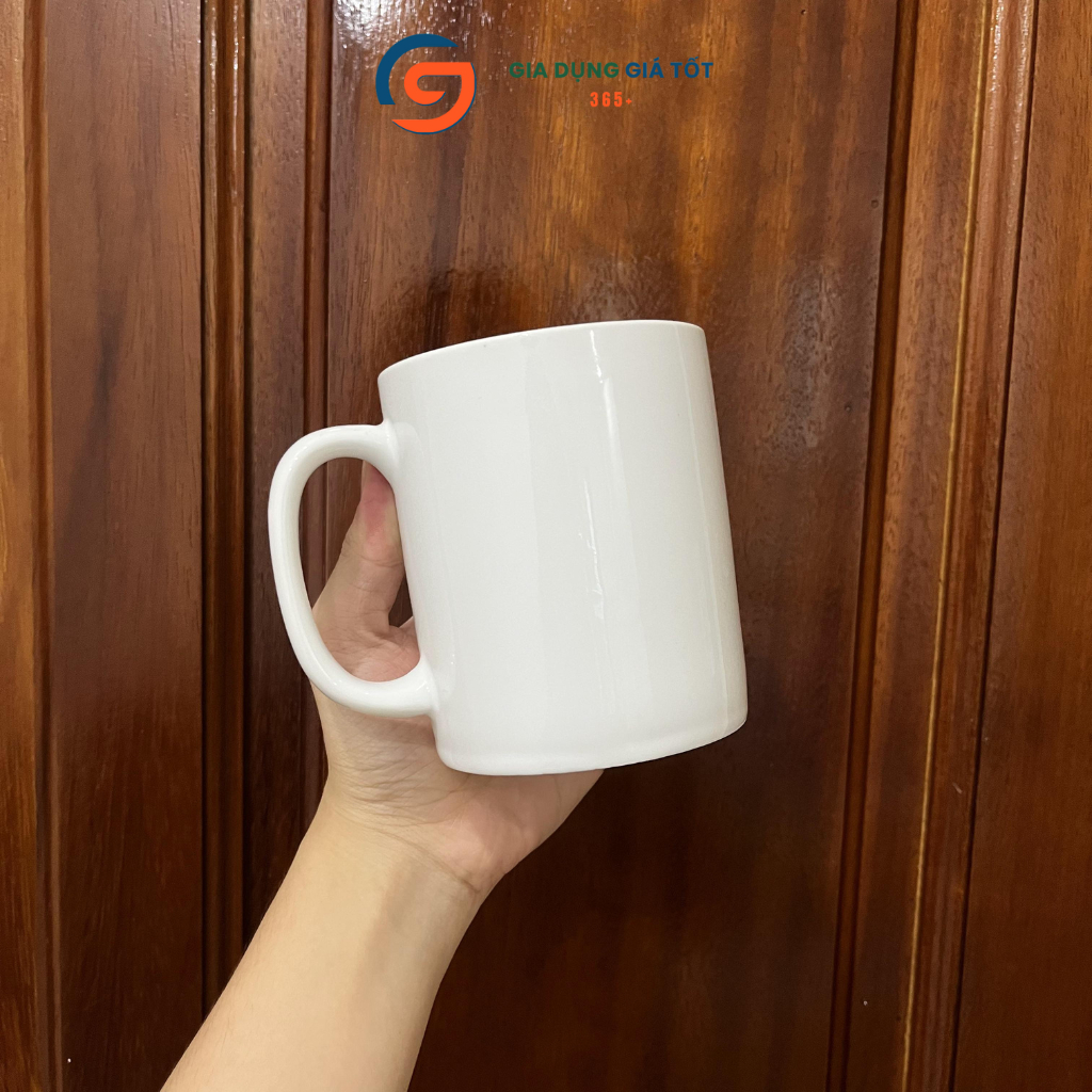 Cốc sứ có quai uống nước 300ml 350ml 400ml, ly sứ dáng cao dày đẹp, dùng tại nhà văn phòng