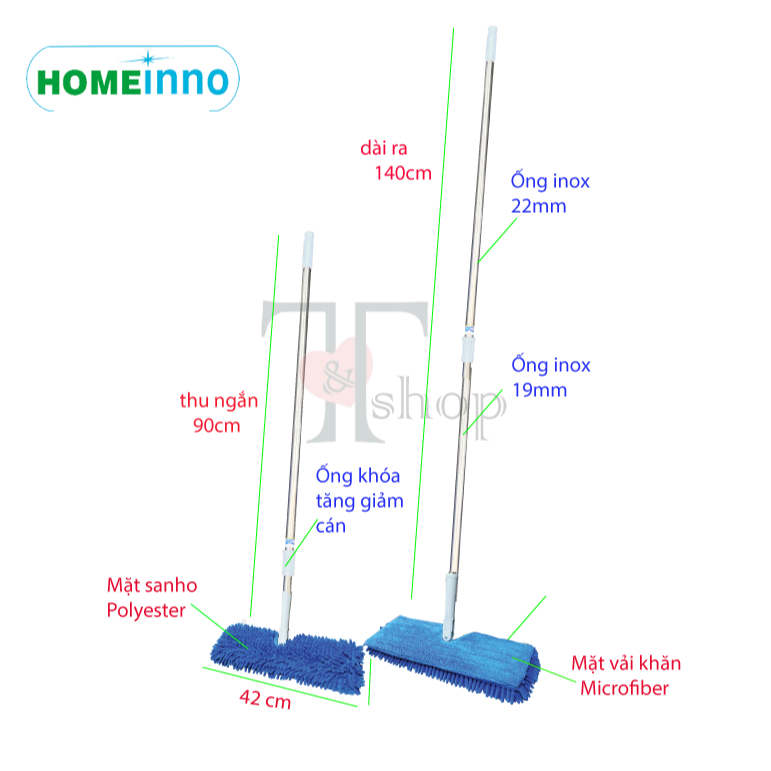 [HOẢ TỐC] Cây Lau Đa Năng Lau Ô Tô, Lau Tường, Lau Xe Buýt, Lau Nhà Homeinno Cao Cấp Cán Thu Ngắn 90cm Dài Ra 140cm